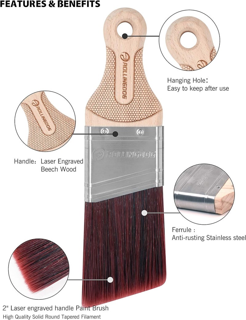 Rolling Dog 2 Inch Angled Paint Brush for Painting Walls, Furniture, Cutting in, Trim, Detail Painting - Image 4